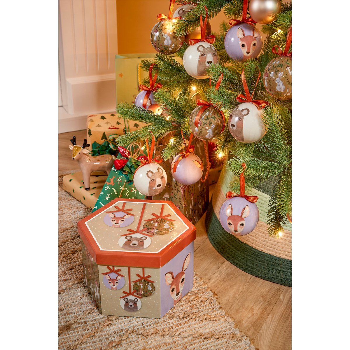 Kerstballen Cadeauset - 14 Stuks - Ø8 cm - Onbreekbaar - Oranje, Lichtgroen