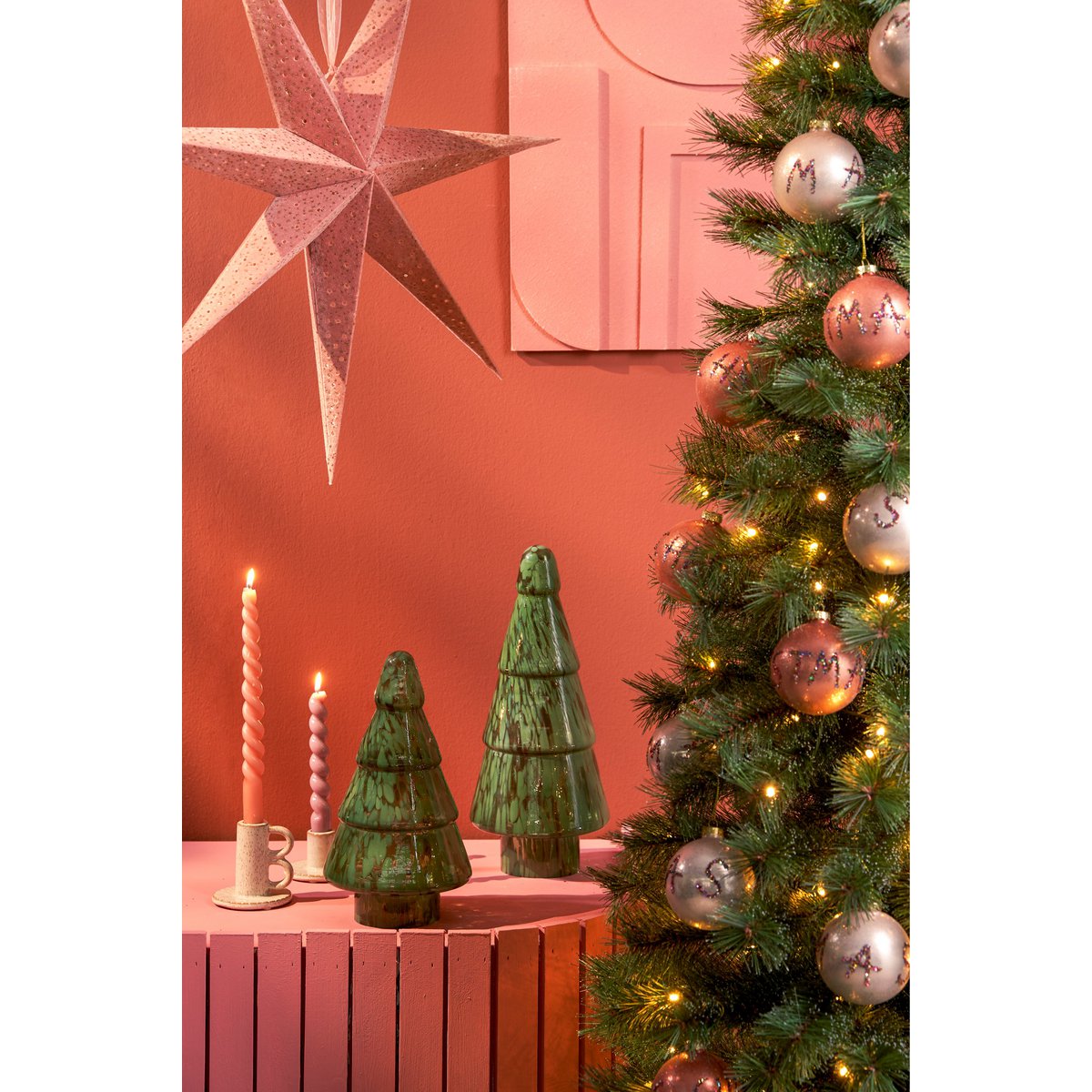 Kerstdecoratie Boom - H42 x Ø16 cm - Glas - Groen