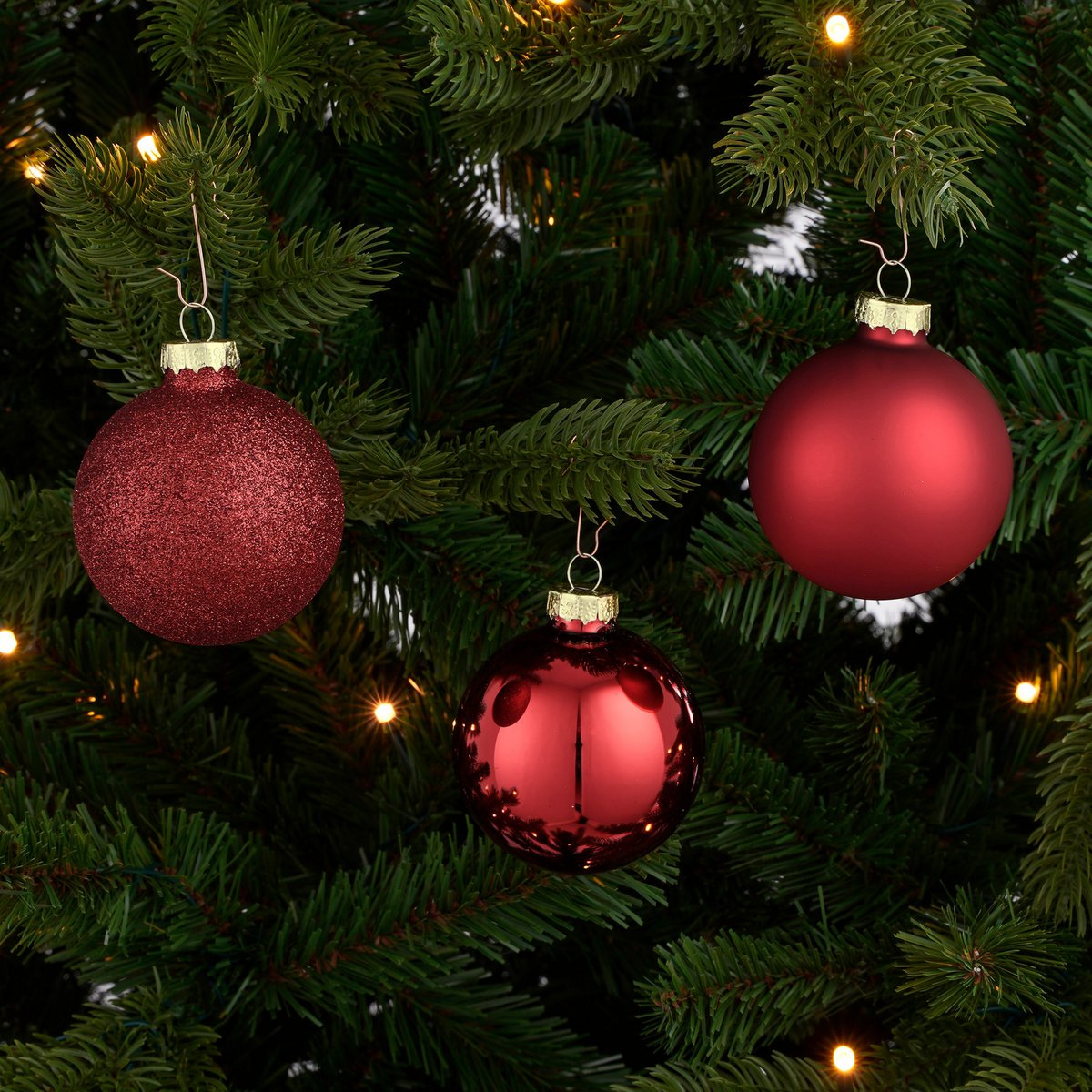 Kerstballen Set - 42 Stuks - Ø7 cm - Glas - Donkerrood