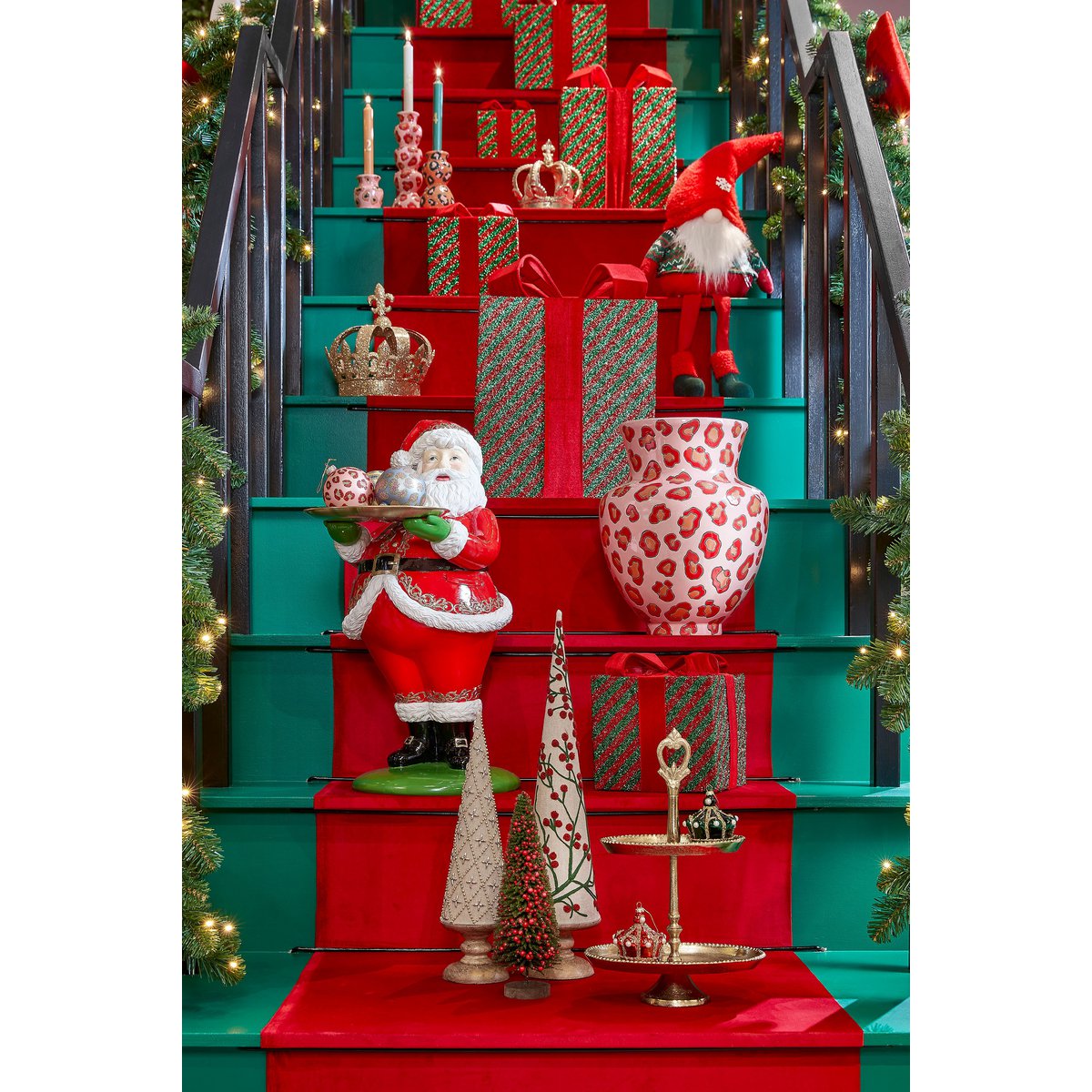 Decoratie Kerstboom - H55 x Ø12 cm - Katoen, IJzer, Mangohout - FSC 100% - Rood