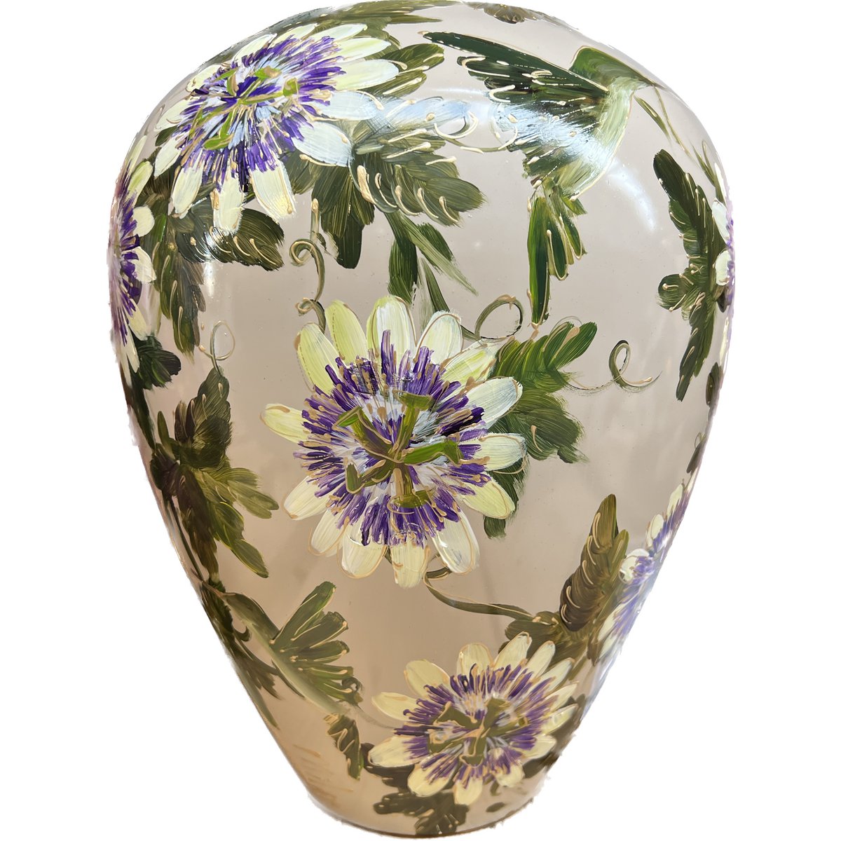 Handbeschilderde vaas - Kander M passiflora beige