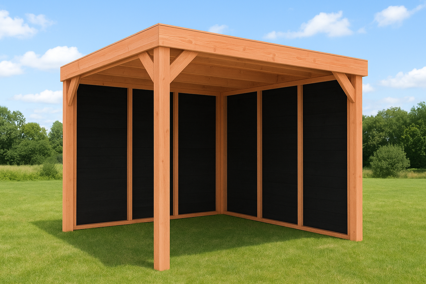 Aktie Douglas overkapping 3x3 meter Compleet gemonteerd met EPDM Dak