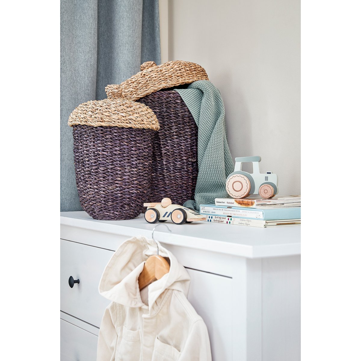 Opbergmand - Set van 2 - H45 x Ø30 cm - Zeegras - Donkerbruin