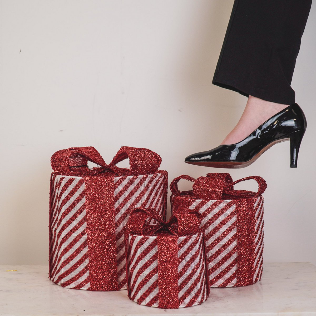 LED Xmas Gift - S3 - Polysenee - Rood/White -15/20/25cm