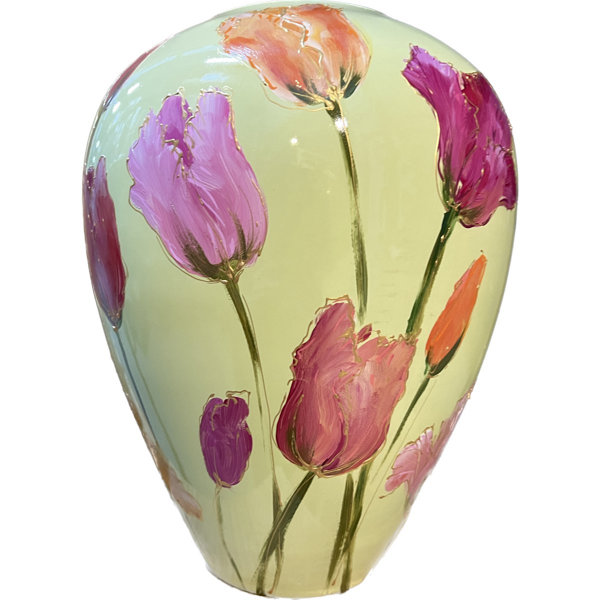 Handbeschilderde vaas - Kander M tulip light green