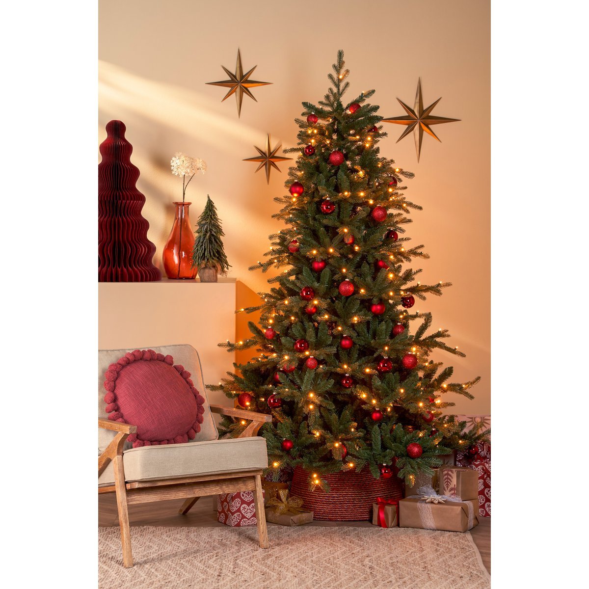 Kerstboomrok - H26 x Ø58 cm - Zeegras - Rood