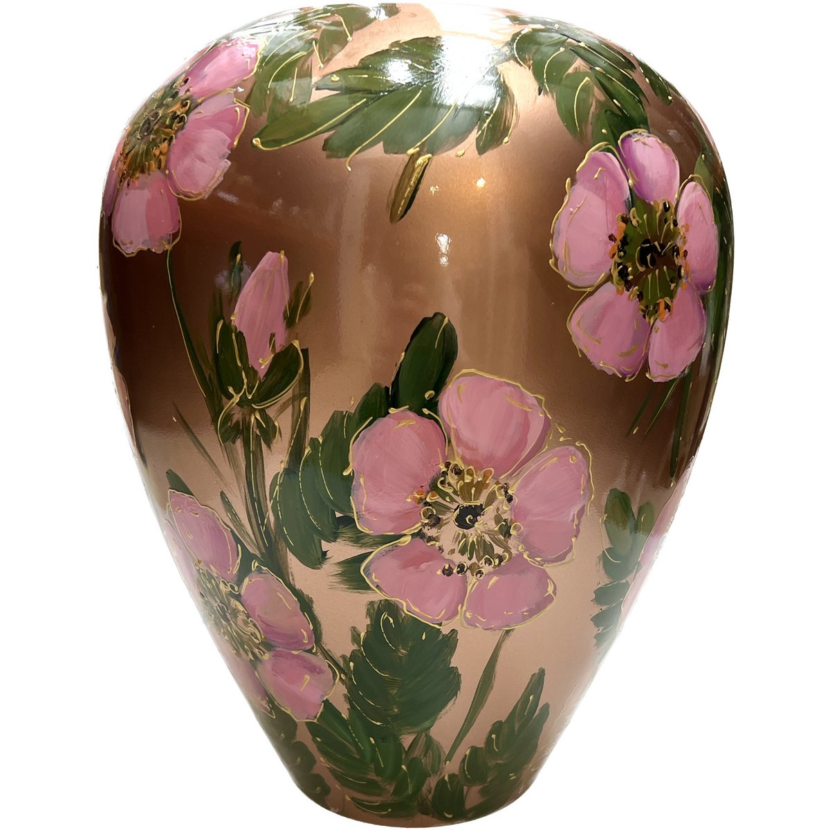 Handbeschilderde vaas - Kander M rosehip bronze