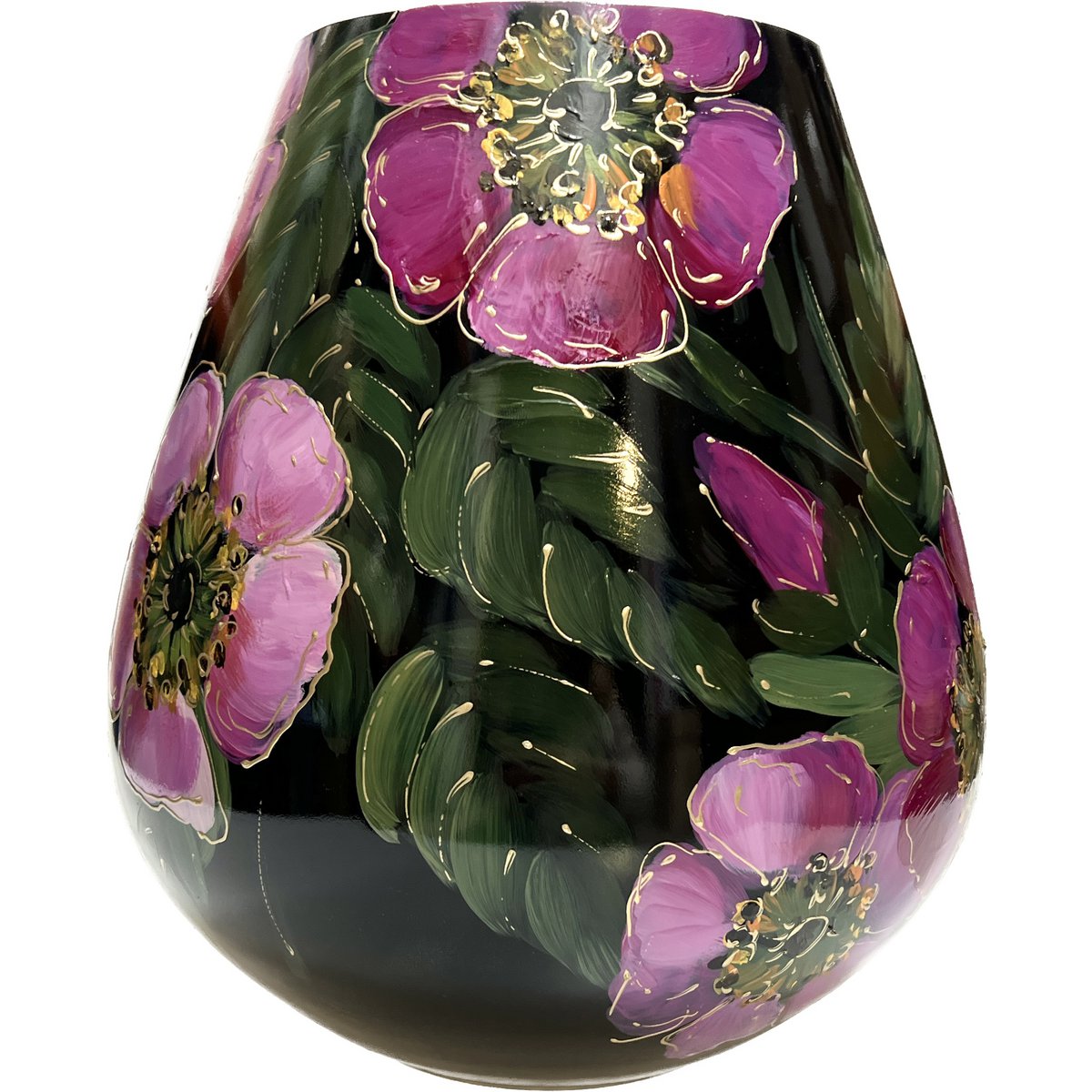 Handbeschilderde vaas - Tasman M rosehip black Ø26 x H28 cm