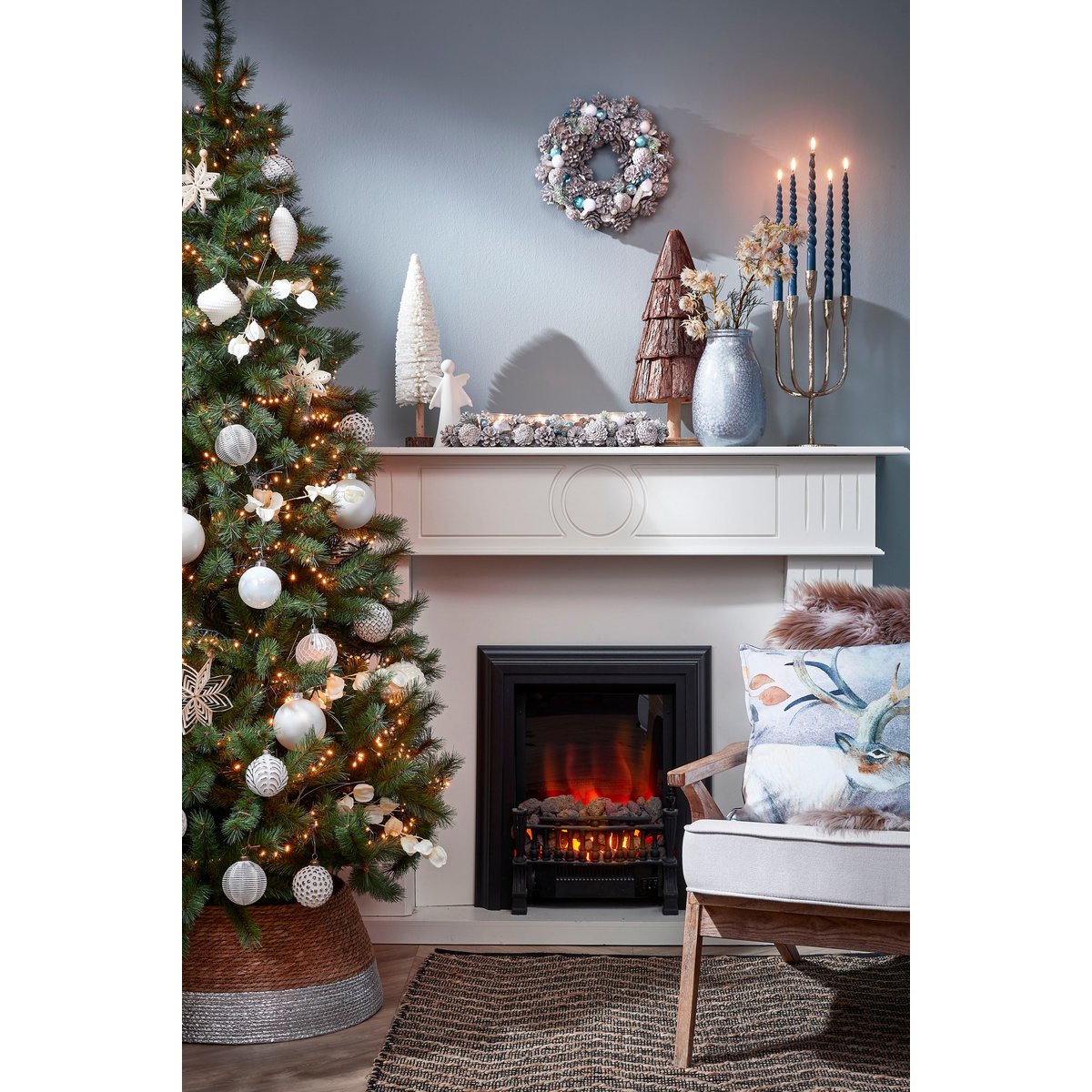 Kerstboomrok - H26 x Ø50 cm - Zeegras - Zilver