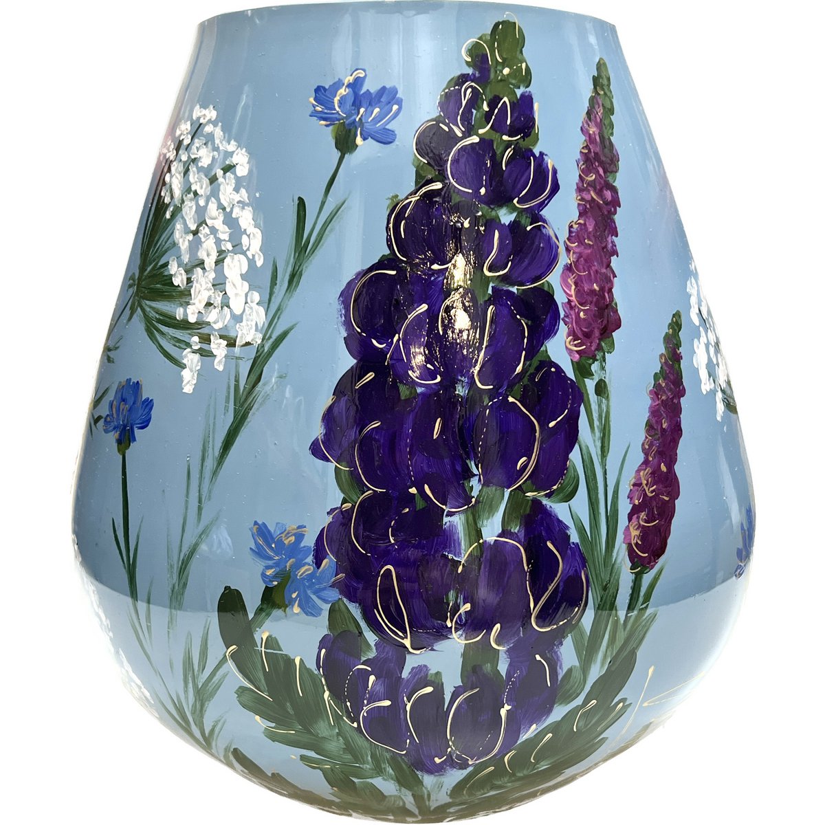 Handbeschilderde vaas - Tasman M field bouquet blue Ø26 x H28 cm