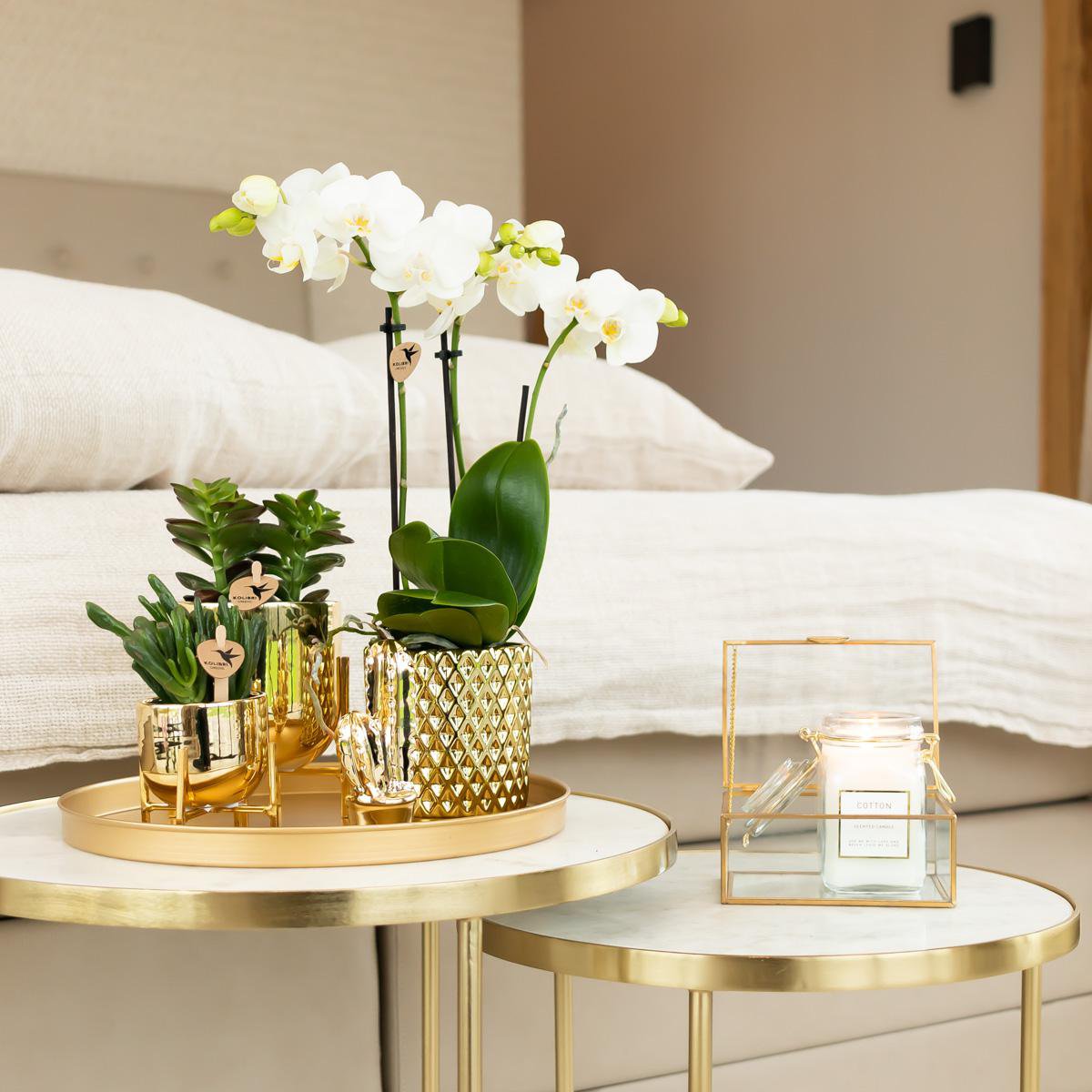 Anro Style Metallic diamond bloempot - Gouden keramieken sierpot Ø9cm