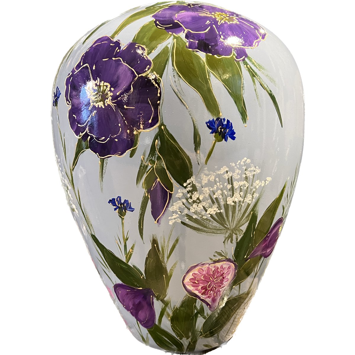 Handbeschilderde vaas - Kander summer flower blue