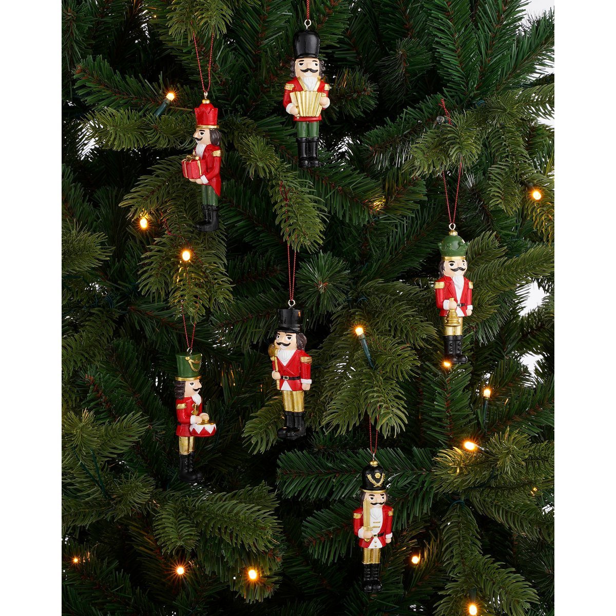 Kerstornament Notenkraker - Set van 6 - L4 x B2 x H11 cm - Polyester - Rood