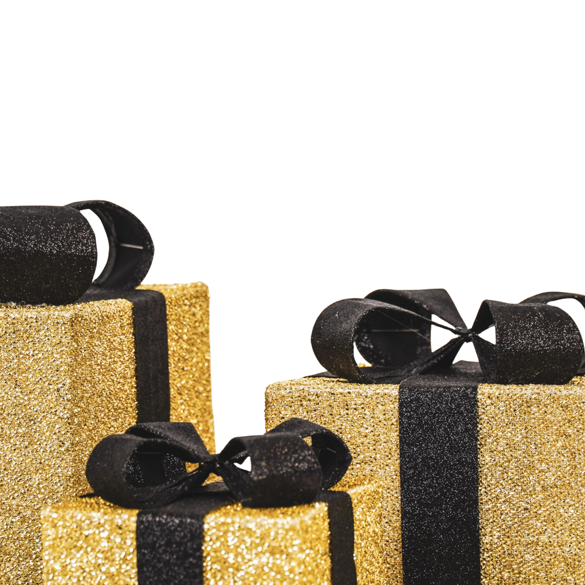 Led Kerstcadeau - S3 - Polysterene - Goud/Zwart -15/20/25cm