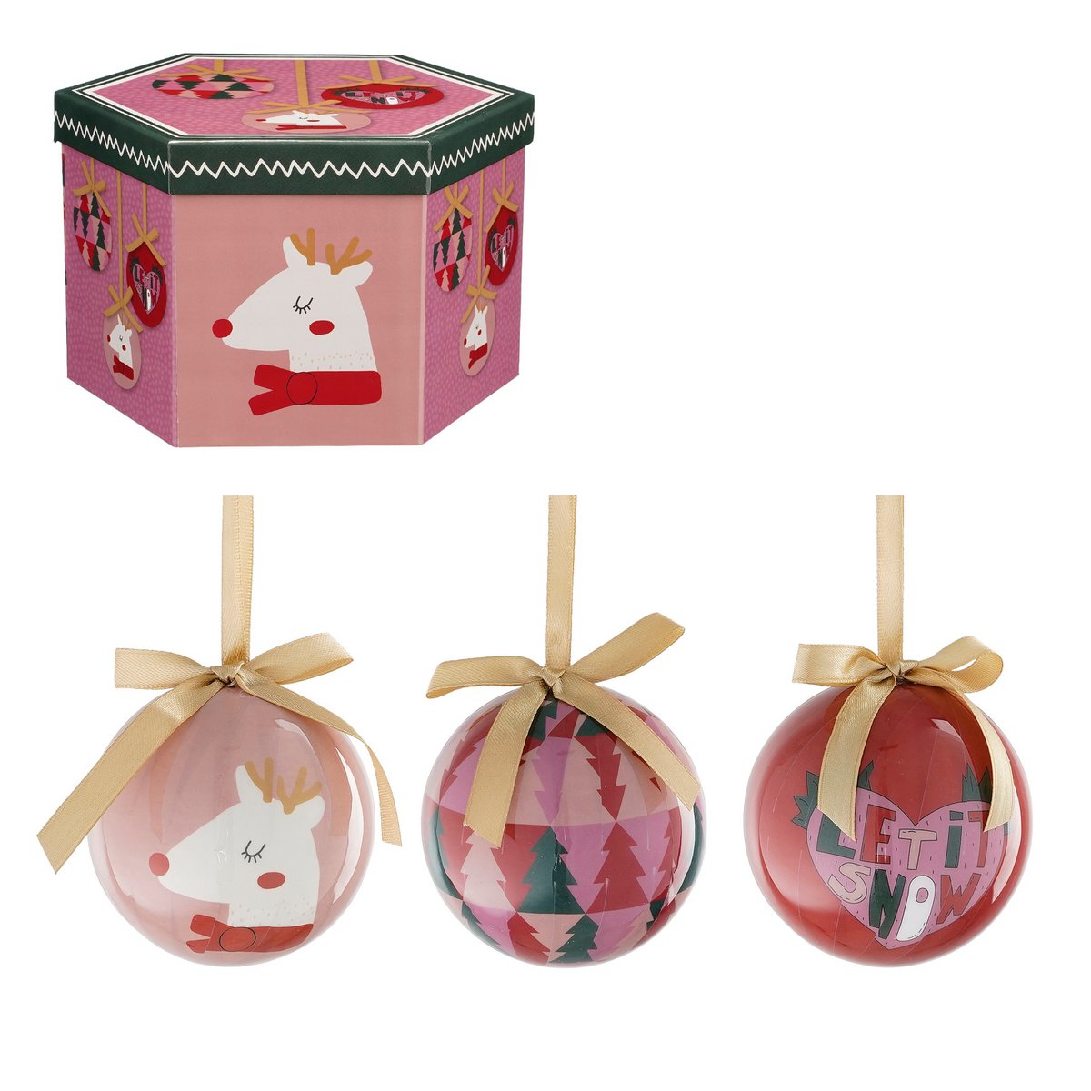 Kerstballen Cadeauset - 14 Stuks - Ø8 cm - Onbreekbaar - Roze, Donkergroen