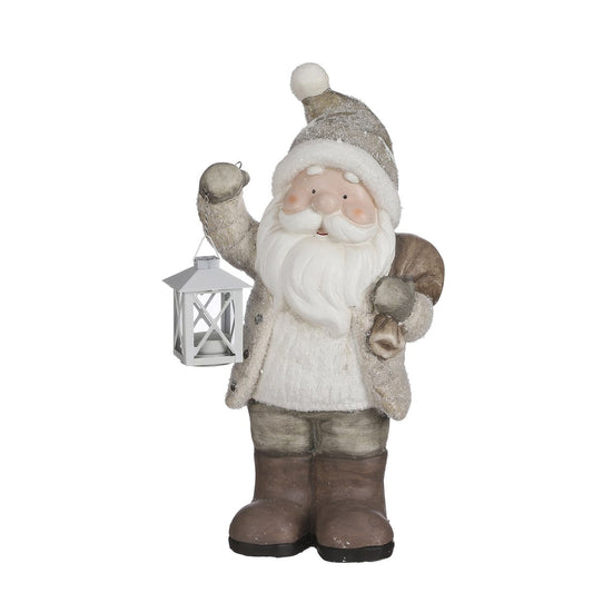 Kerstman met Lantaarn Kerstbeeld - L23 x B16 x H45 cm - Grijs