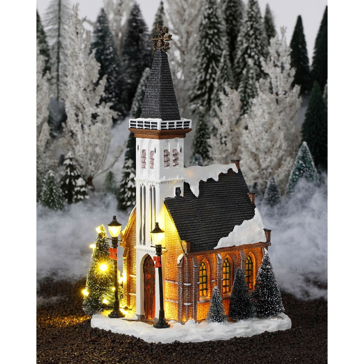 LuVille Kerstdorp Miniatuur Kerk - L15 x B17 x H31 cm