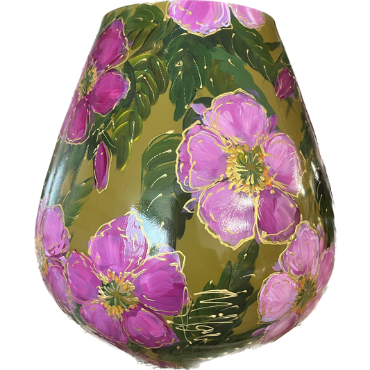 Handbeschilderde vaas - Tasman rosehip olive green