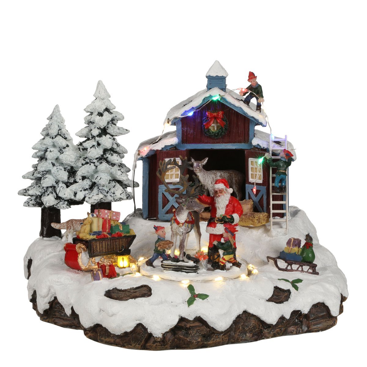 LuVille Kerstdorp Miniatuur Santa's dorp met Rendier - L24 x B21 x H20 cm