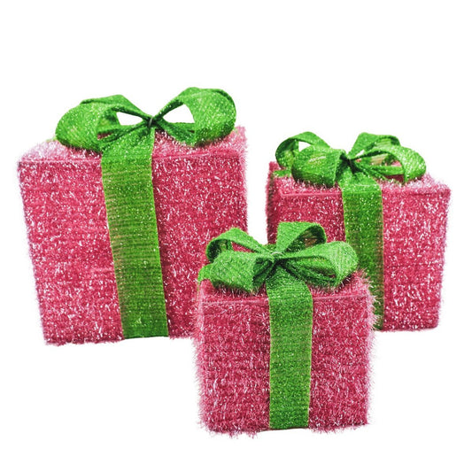 Led Kerstcadeau - S3 - Polysterene - Roze/Groen -15/20/25cm