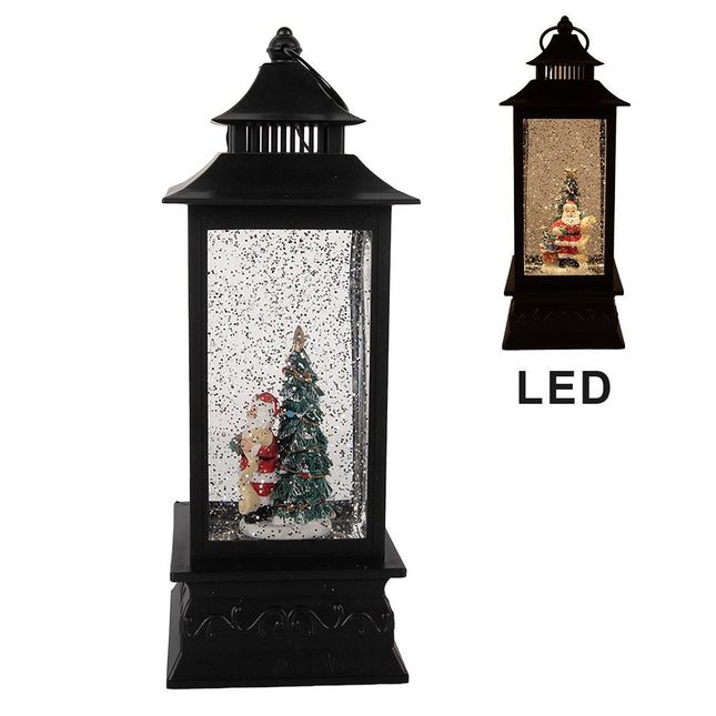 Decoratie lantaarn met kerstman 10x10x28 cm / 3xAA