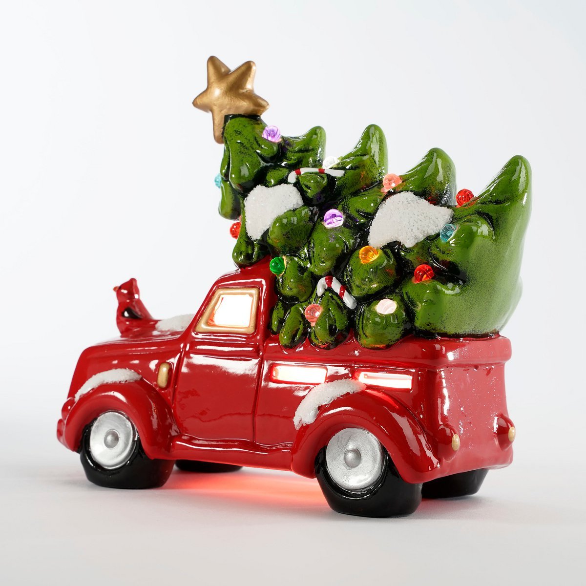 Decoratie Vrachtwagen met Verlichting - L21 x B10 x H17 cm - Keramiek - Rood