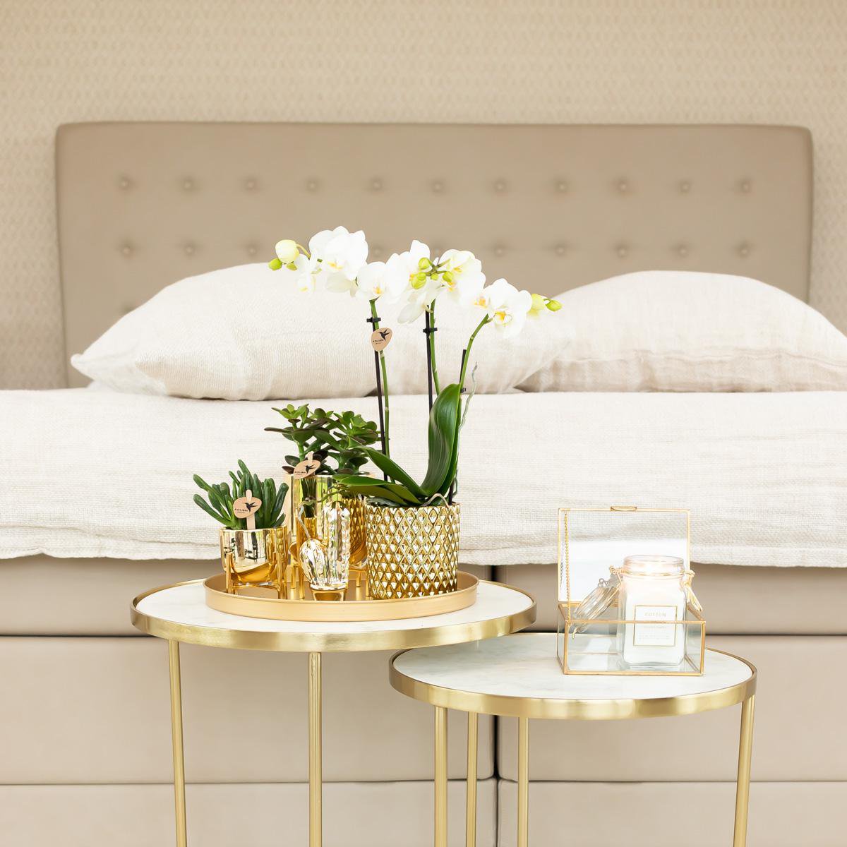 Anro Style Metallic diamond bloempot - Gouden keramieken sierpot Ø9cm