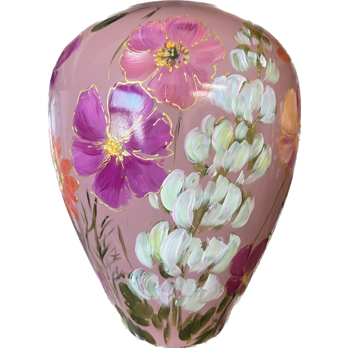 Handbeschilderde vaas - Kander flowermix mauve