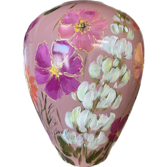 Handbeschilderde vaas - Kander flowermix mauve