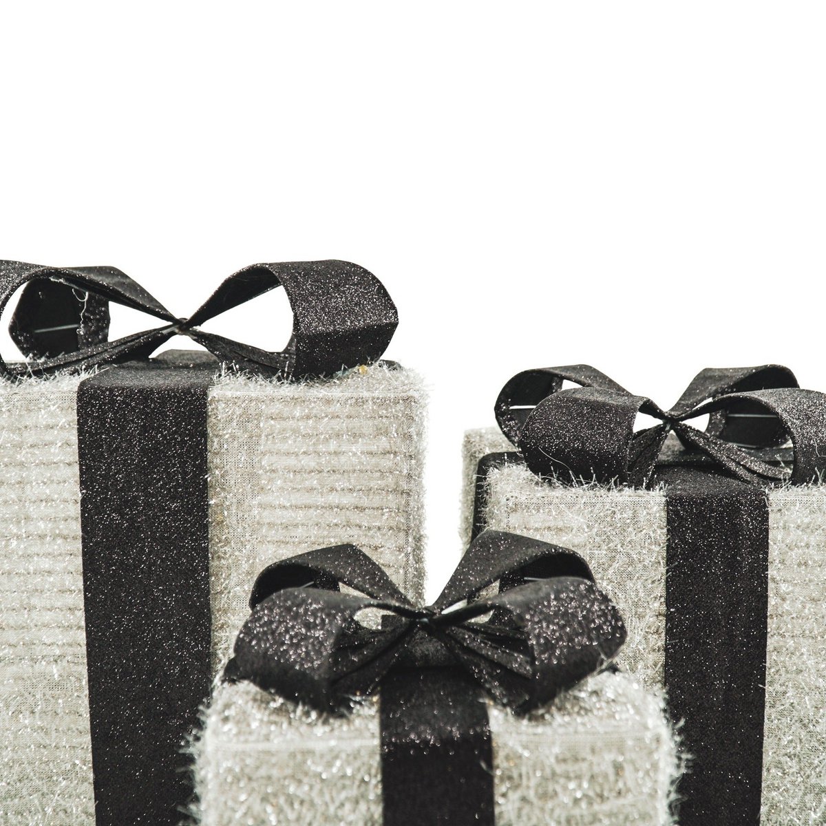 Led Kerstcadeau - S3 - Polysterene - Zilver/Zwart -15/20/25cm