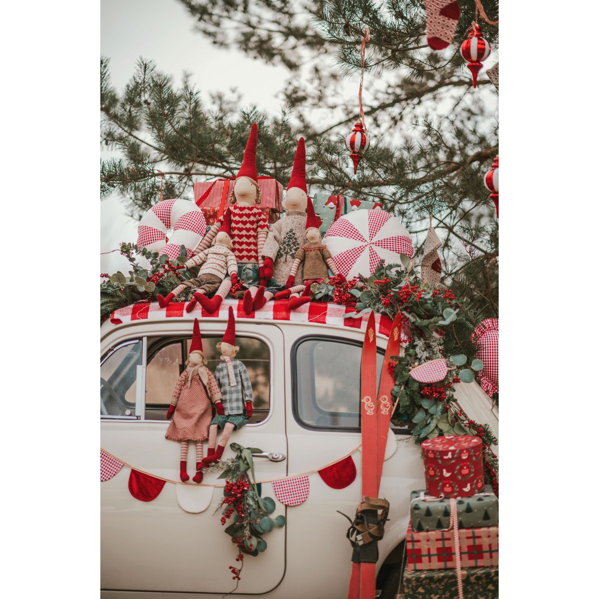 "Rood geruit snoepje" patchwork kerstkussen, cadeau-idee voor de feestdagen