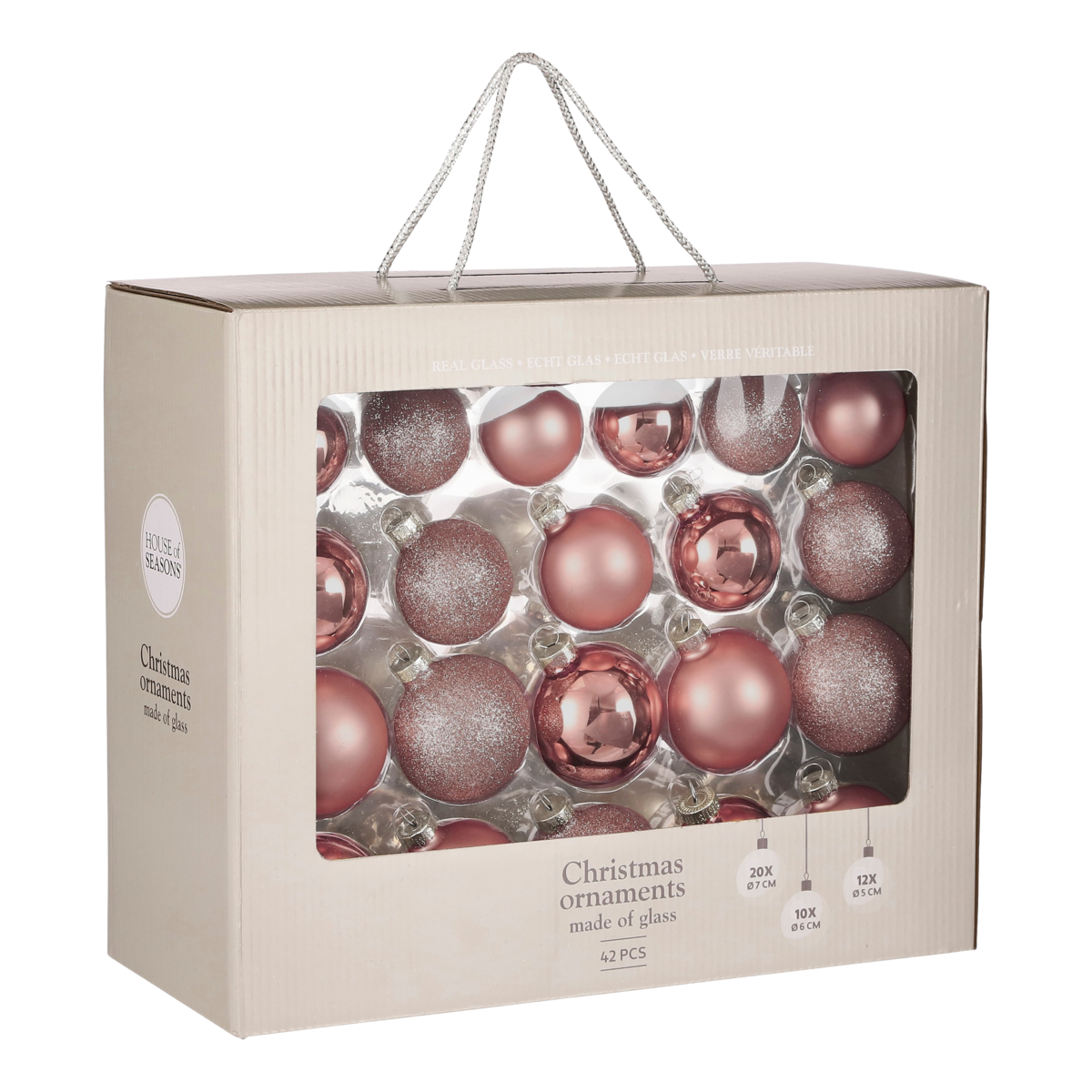 Kerstballen Set - 42 Stuks - Ø7 cm - Glas - Roze