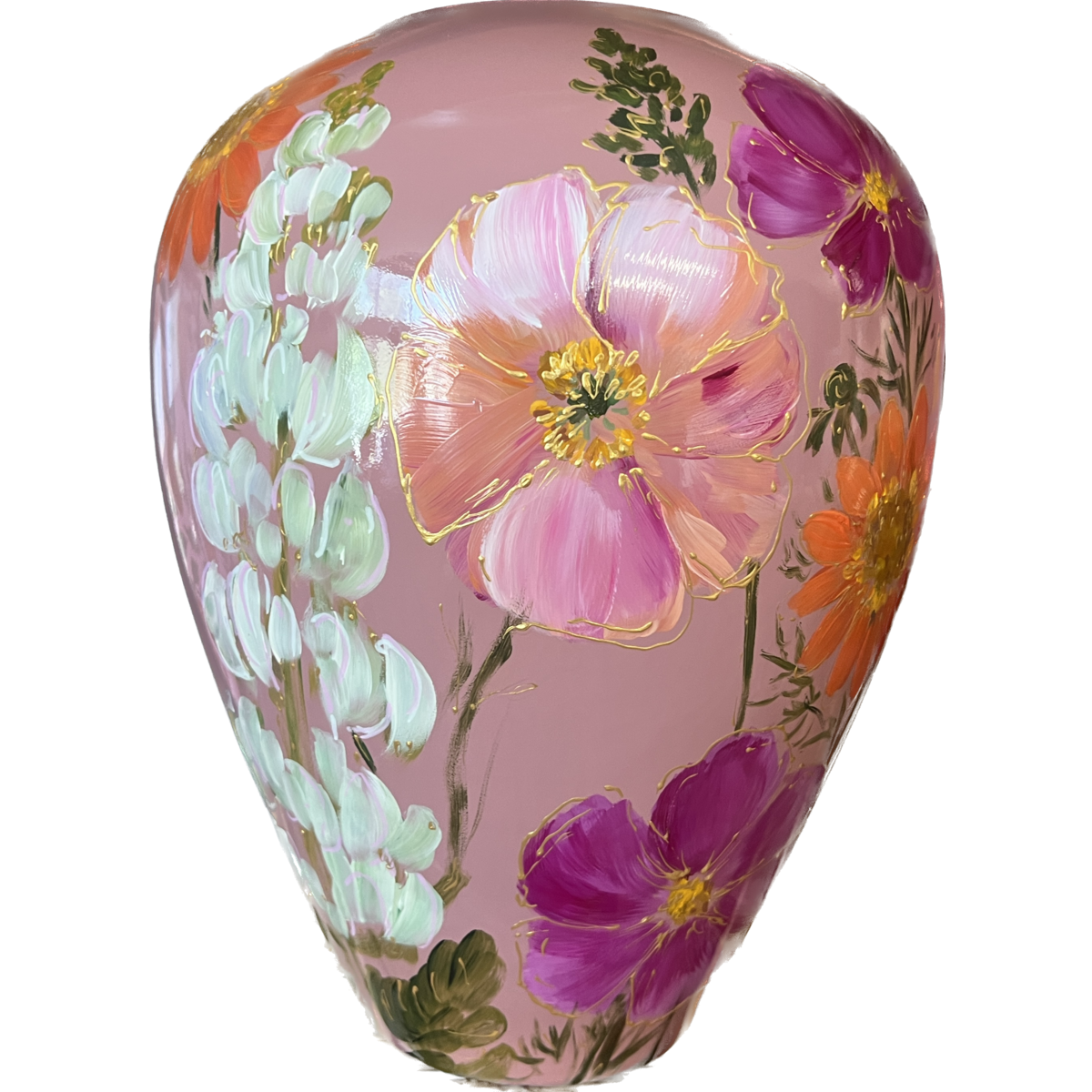 Handbeschilderde vaas - Kander flowermix mauve