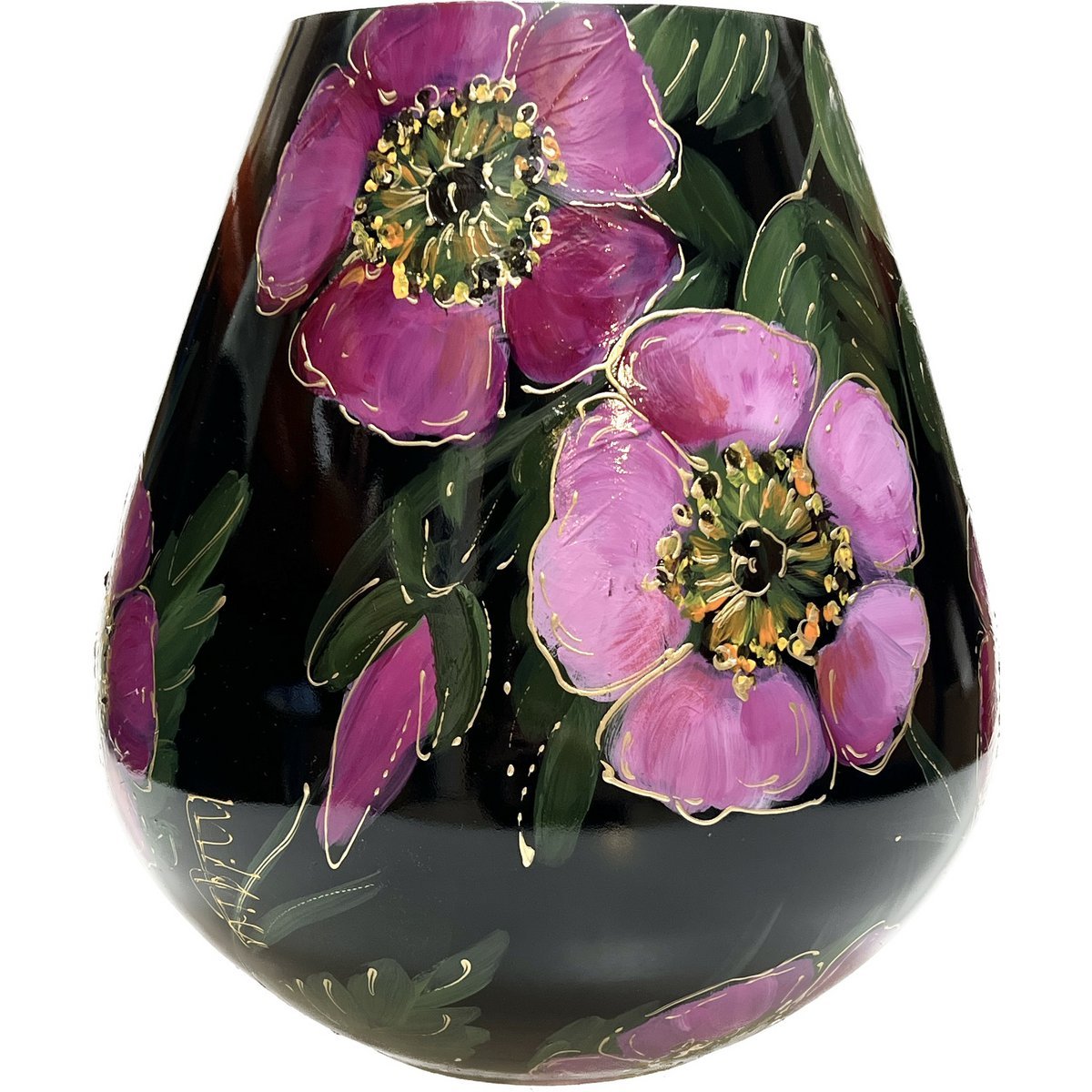 Handbeschilderde vaas - Tasman M rosehip black Ø26 x H28 cm