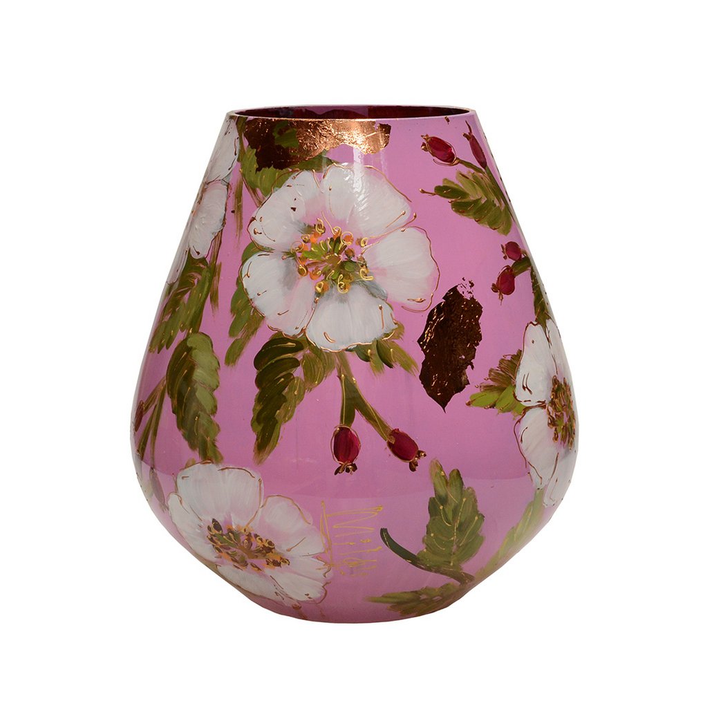 Handbeschilderde vaas - Tasman M rosehip pink Ø26 x H28 cm