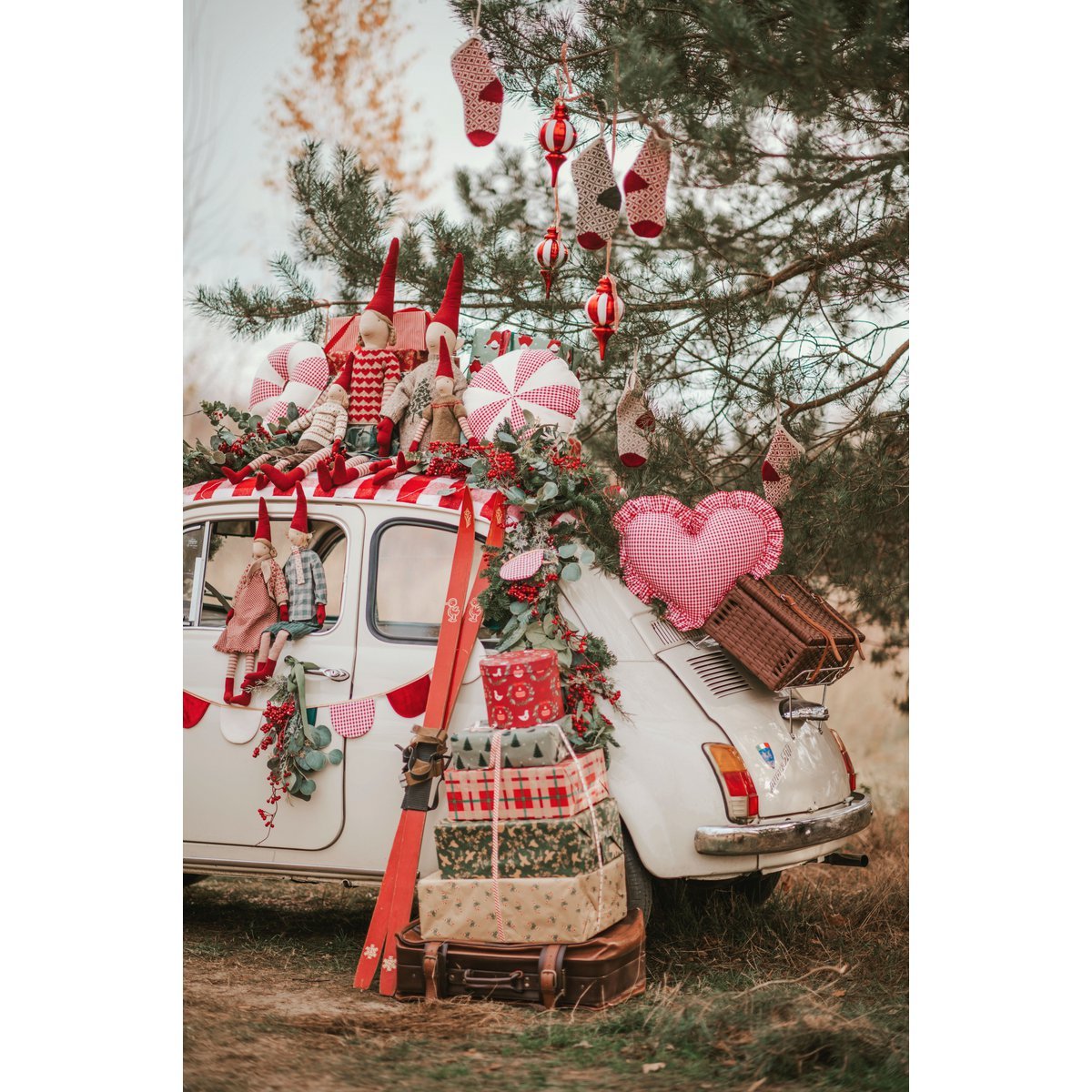 "Rood geruit snoepje" patchwork kerstkussen, cadeau-idee voor de feestdagen