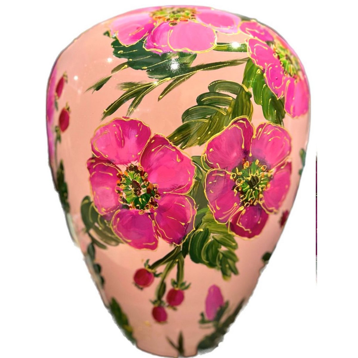 Handbeschilderde vaas - Kander rosehip double pink