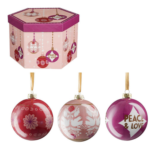 Cadeau Set Kerstballen Peace & Love - 14 Stuks - Ø8 cm - Onbreekbaar - Roze