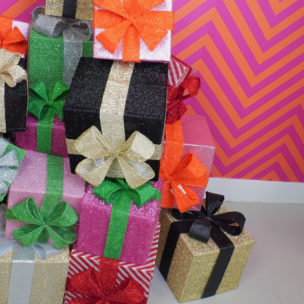 Led Kerstcadeau - S3 - Polysterene - Roze/Groen -15/20/25cm