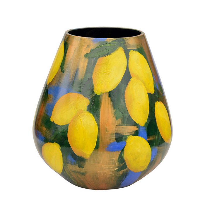 Handbeschilderde vaas - Tasman M lemon blue Ø26 x H28 cm