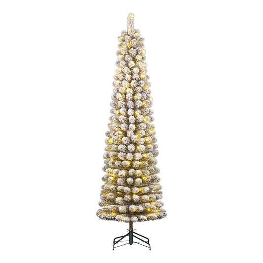 Charlton Smalle Kunstkerstboom met Warm Witte LED Verlichting - H155 x Ø48 cm - Groen Frosted
