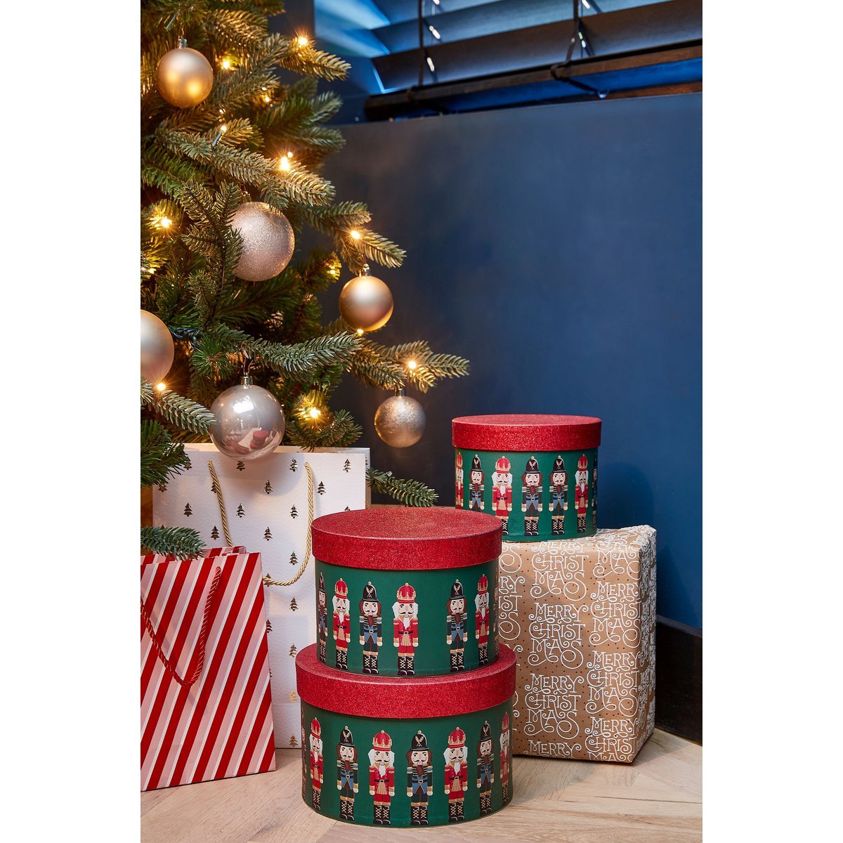 Opbergdoos Notenkraker - Set van 3 - H14 x Ø21 cm - FSC Mix - Papier - Groen