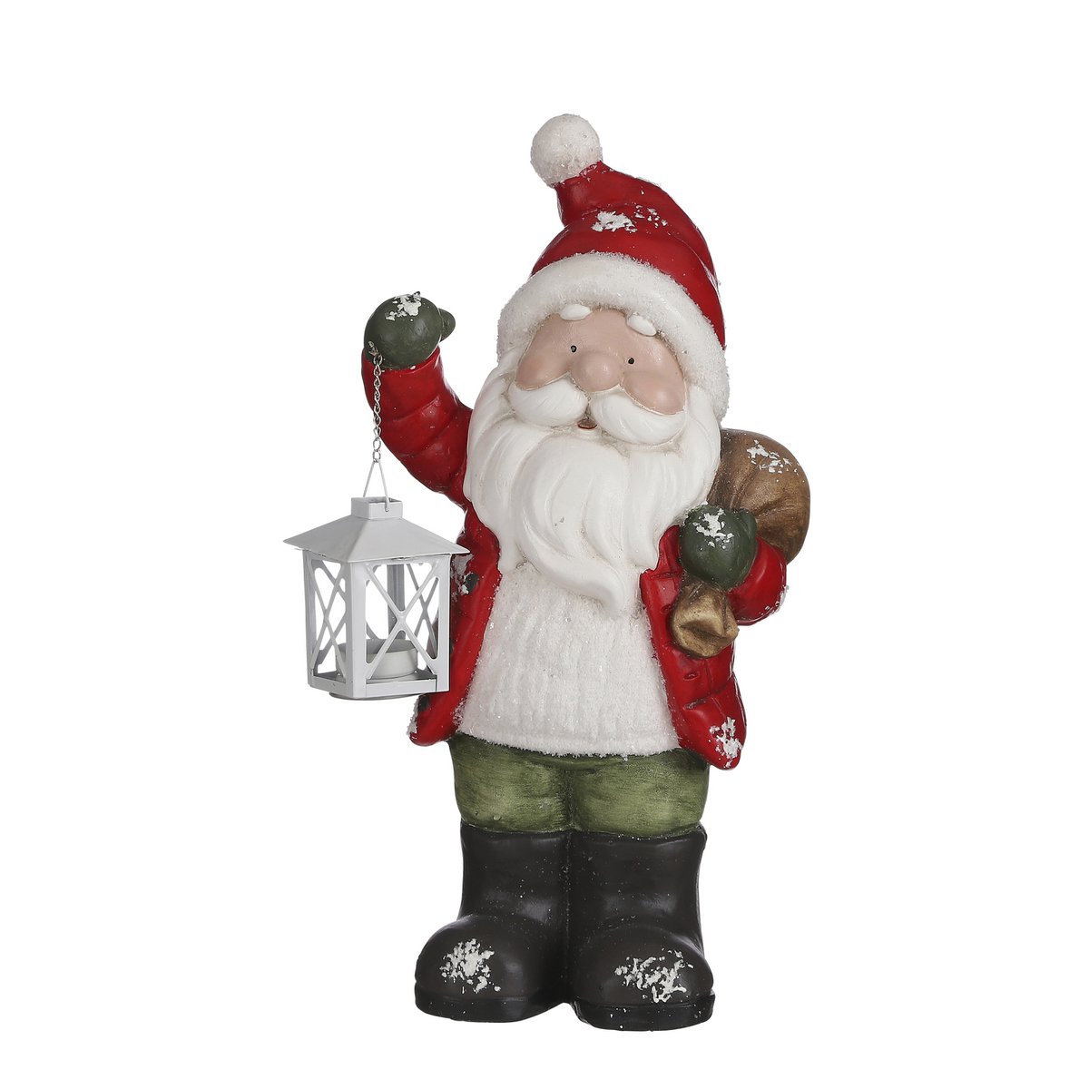 Kerstman met Lantaarn Kerstbeeld - L22,5 x B16 x H45 cm - Rood