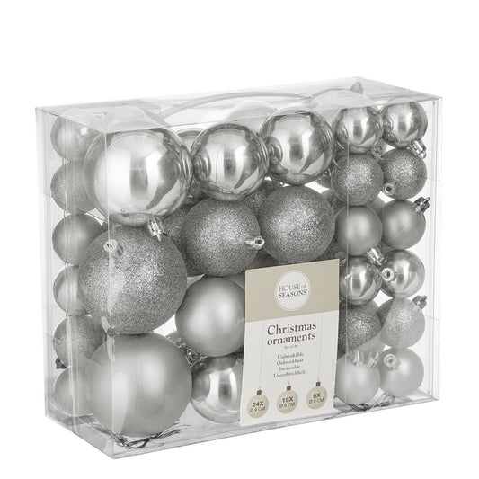 Plastic Kerstballen Set - 46 Stuks - Ø4/6/8 cm - Zilver