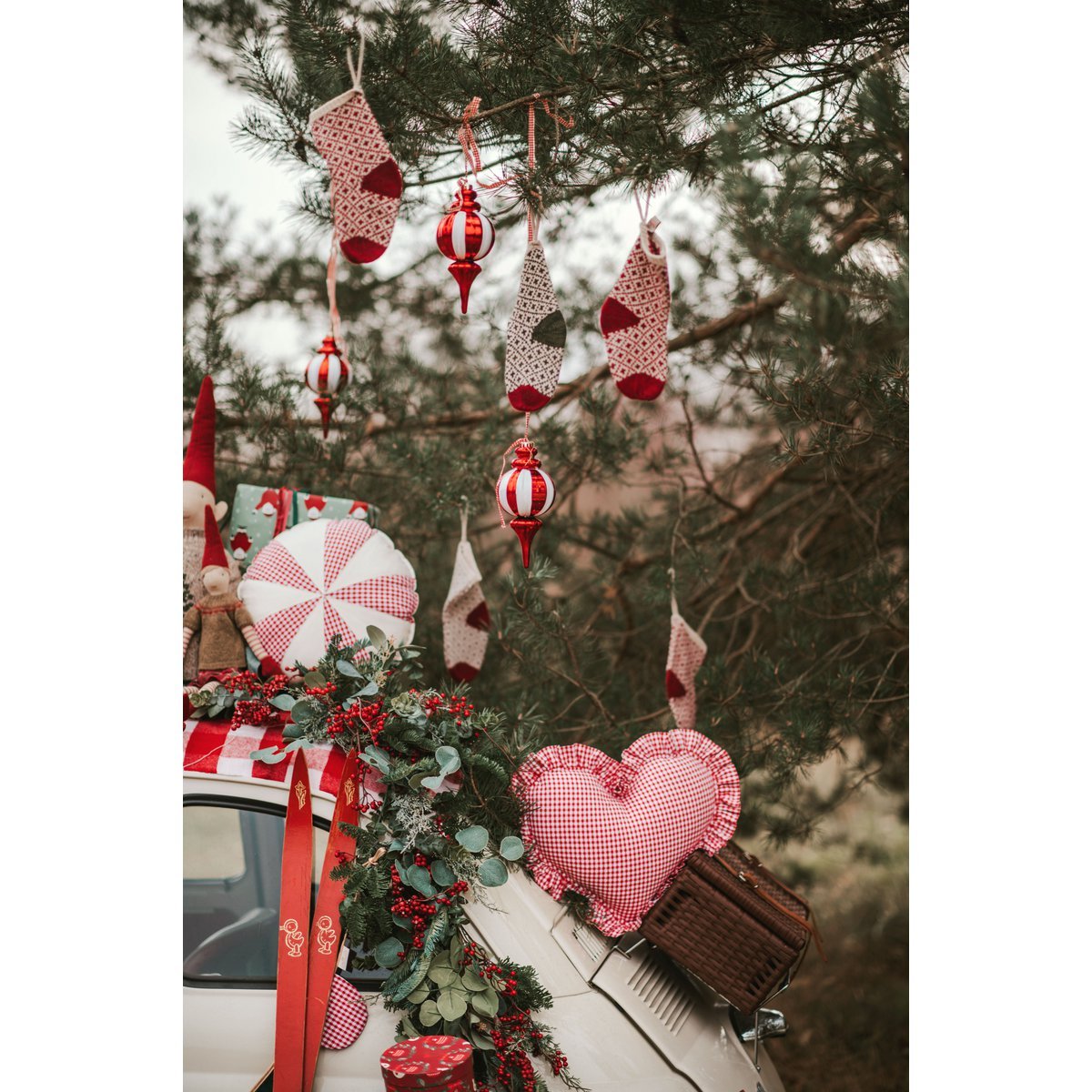 "Rood geruit snoepje" patchwork kerstkussen, cadeau-idee voor de feestdagen