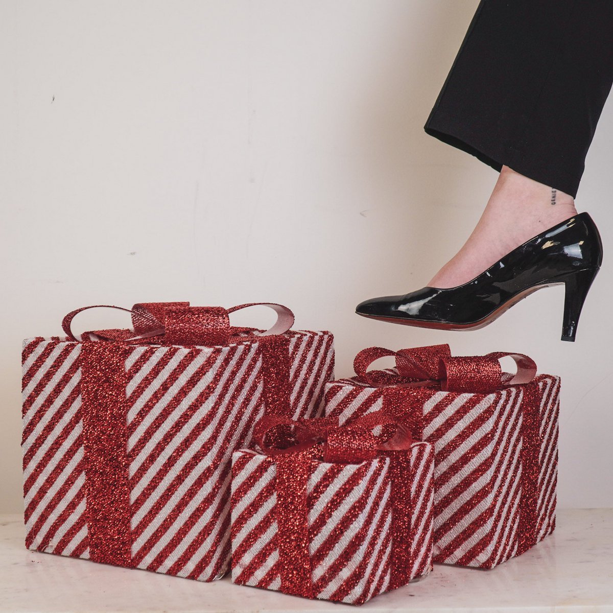 LED Xmas Gift - S3 - Polysenee - Rood/White -15/20/25cm