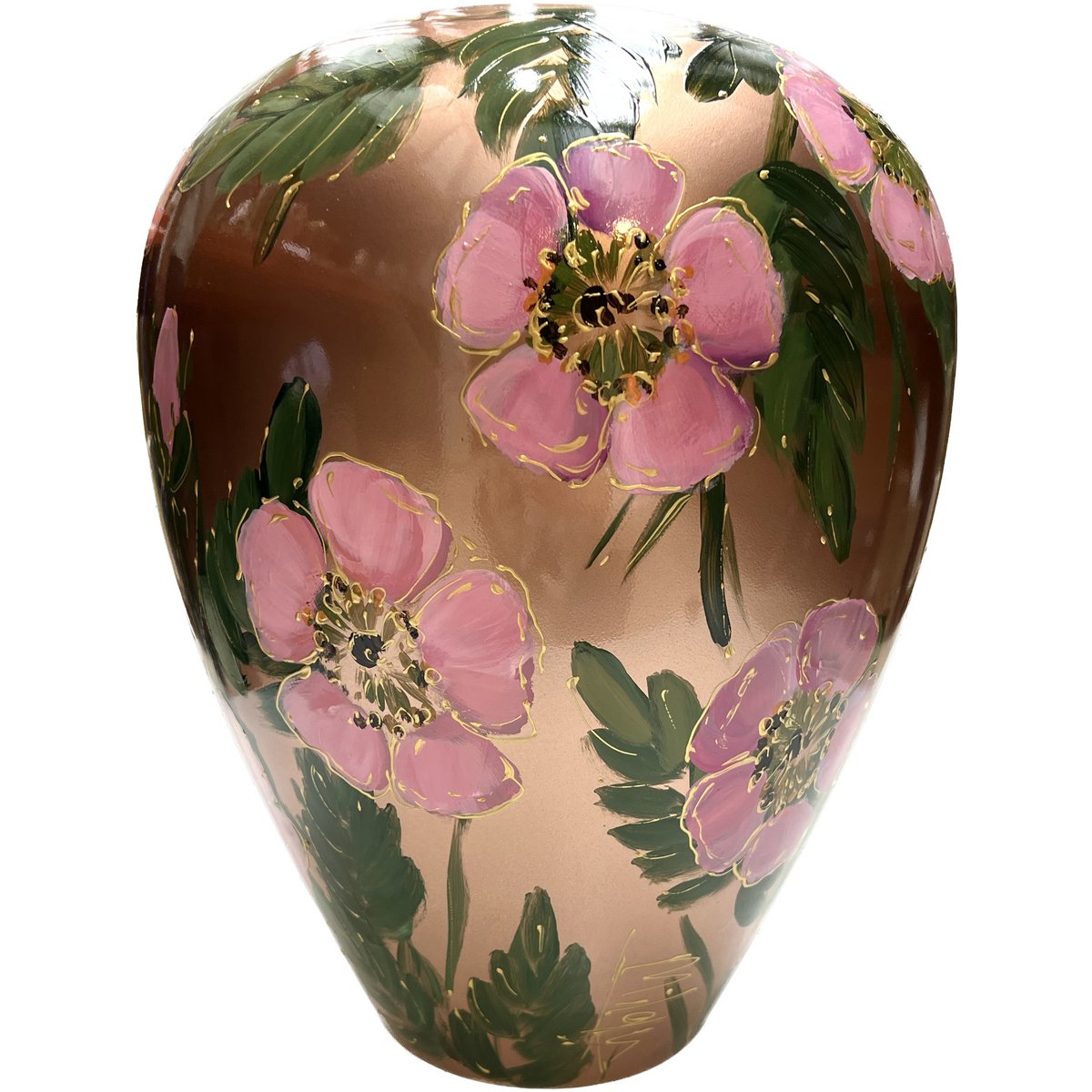Handbeschilderde vaas - Kander M rosehip bronze