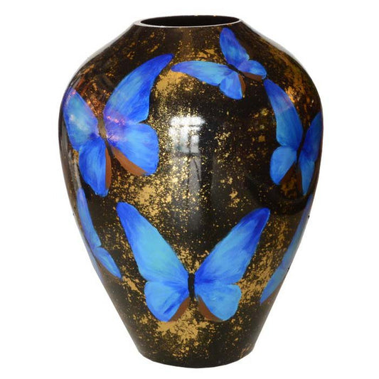 Handbeschilderde vaas - Kander M butterfly gold blue