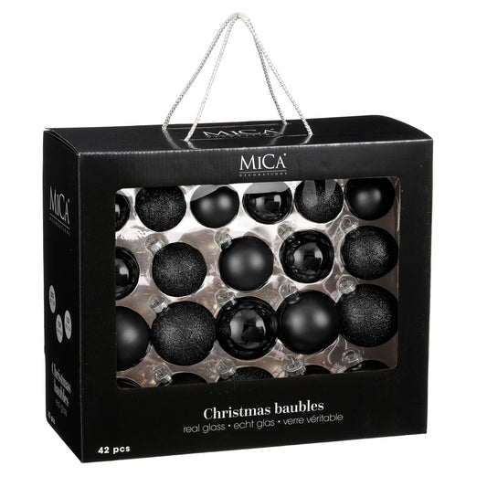 Kerstballen Set - 42 Stuks - Ø7 cm - Glas - Zwart