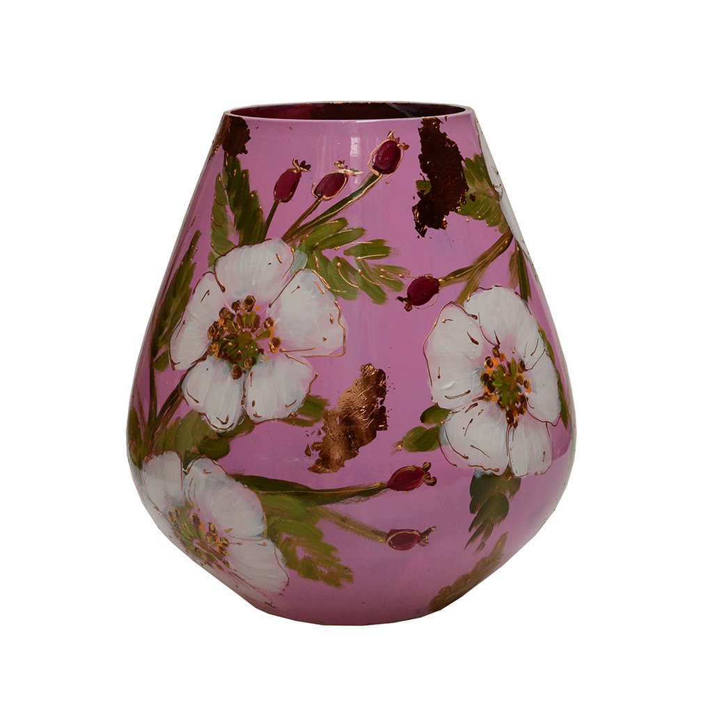 Handbeschilderde vaas - Tasman M rosehip pink Ø26 x H28 cm